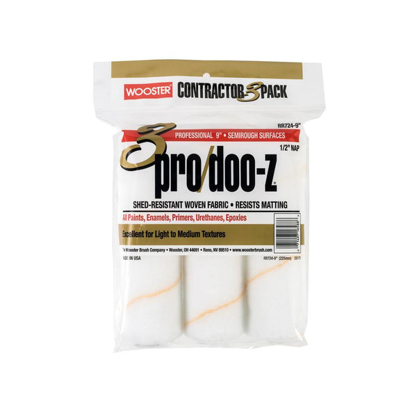 Wooster RR724-9 Pro/Doo-Z Paint Roller Covers, Semi-Rough, 1/2" x 9", 3-Pack