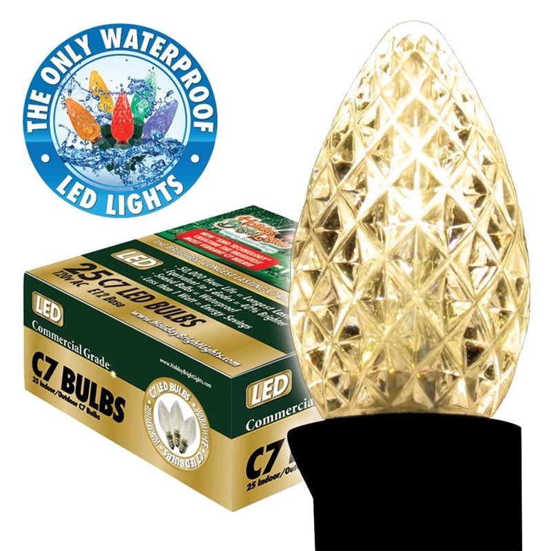 Holiday Bright BU25-LEDFC7-TWW Replacement SMD C7 LED Bulbs, Warm White, 25 Ct