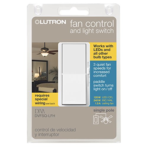 Lutron DVFSQ-LFH-WH Diva Fan-Speed Control & Light Switch, White