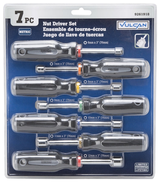 Vulcan SD-SET-4 Chrome Plated Metric Nut Driver Set, 3", 7-Piece