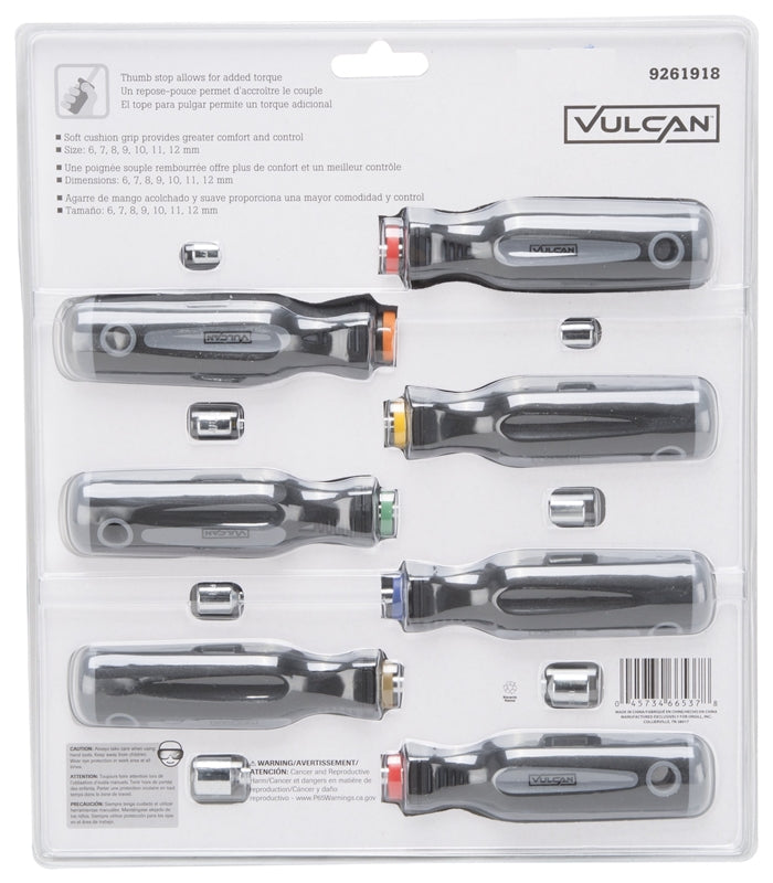 Vulcan SD-SET-4 Chrome Plated Metric Nut Driver Set, 3", 7-Piece