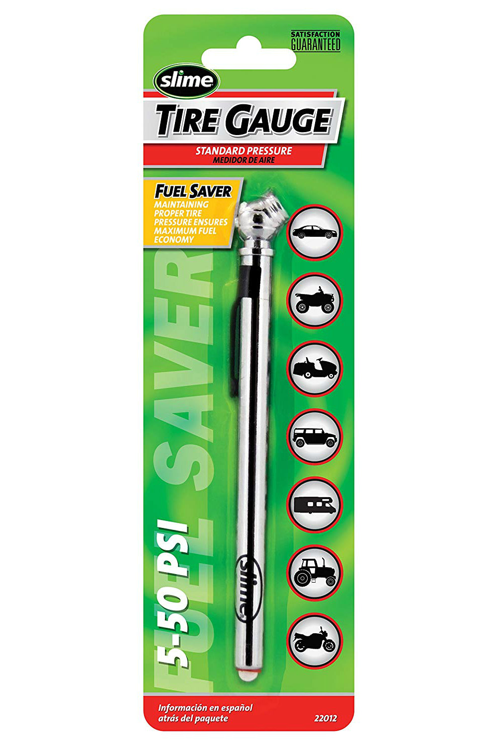 Slime 22012 Chrome Pencil Tire Gauge, 5-50 PSI