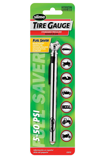 Slime 22012 Chrome Pencil Tire Gauge, 5-50 PSI