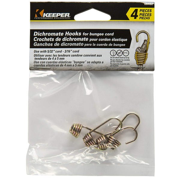 Keeper 06462 Dichromate Bungee Hooks for Cord Size 5/32" to 3/16", 4-Pack