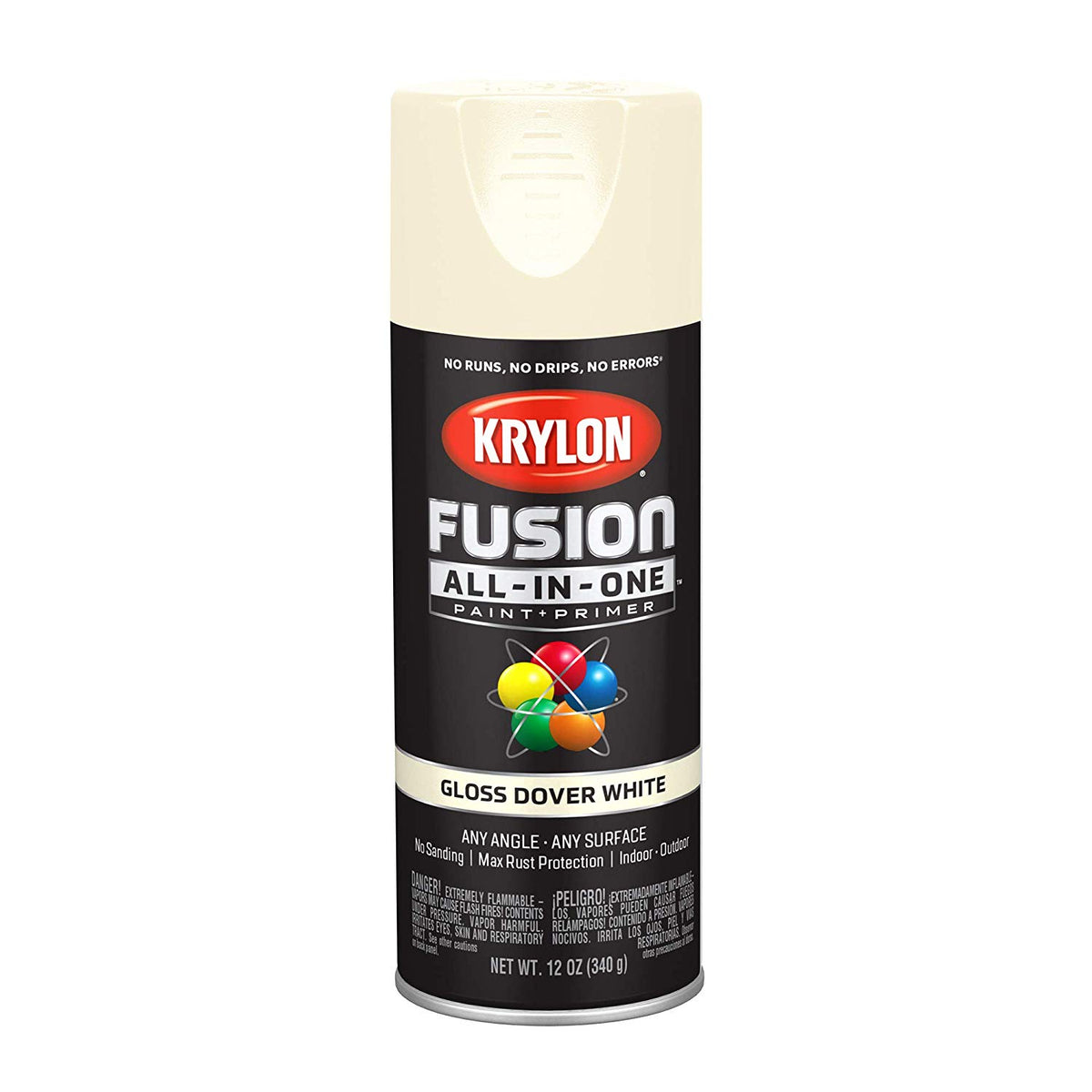 Krylon K02706007 Fusion All-In-One Paint+Primer Spray, Gloss Dover White, 12 Oz