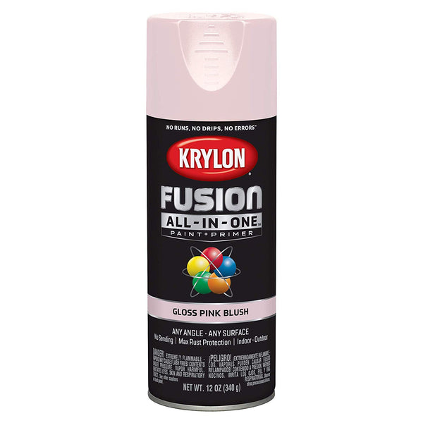 Krylon K02717007 Fusion All-In-One Paint + Primer Spray, Gloss Pink Blush, 12 Oz