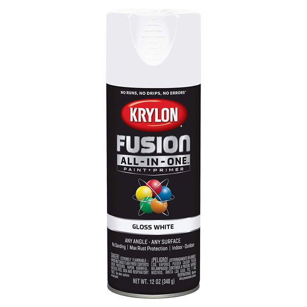 Krylon K02727007 Fusion All-in-One Spray Paint + Primer, Gloss White, 12 Oz