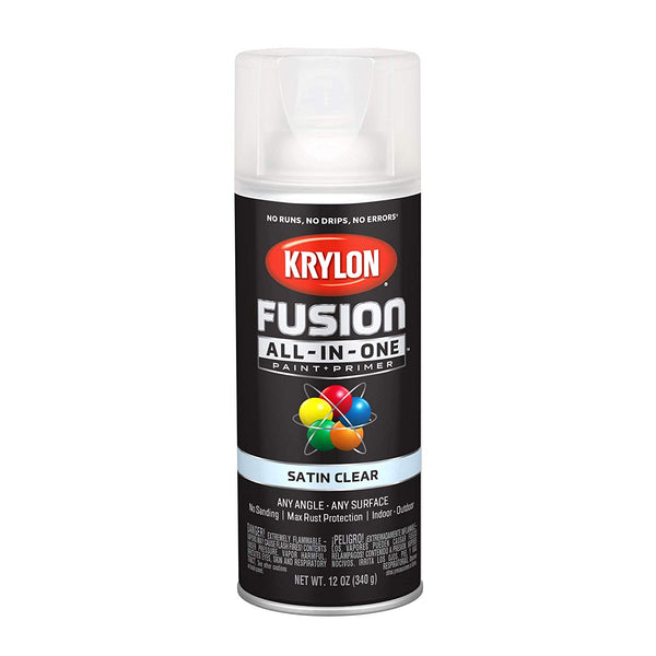 Krylon K02735007 Fusion All-In-One Paint & Primer Spray, Satin Clear, 12 Oz