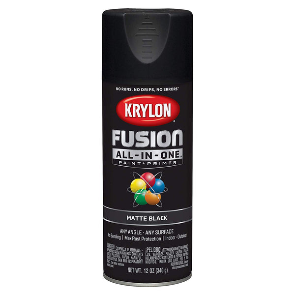 Krylon K02754007 Fusion All-in-One Spray Paint + Primer, Matte Black, 12 Oz