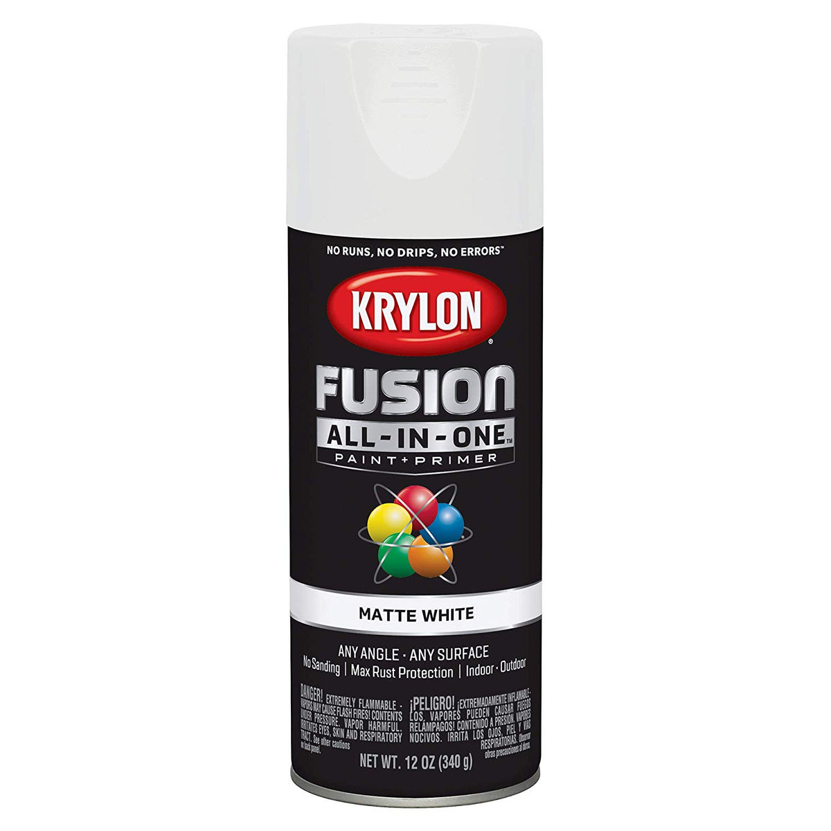 Krylon K02764007 Fusion All-in-One Spray Paint + Primer, Matte White, 12 Oz