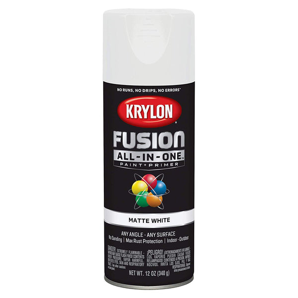 Krylon K02764007 Fusion All-in-One Spray Paint + Primer, Matte White, 12 Oz