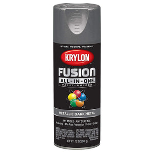 Krylon K02769007 Fusion All-In-One Paint+Primer Spray 12 Oz, Metallic Dark Metal