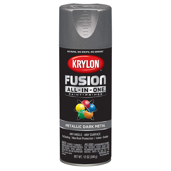 Krylon K02769007 Fusion All-In-One Paint+Primer Spray 12 Oz, Metallic Dark Metal