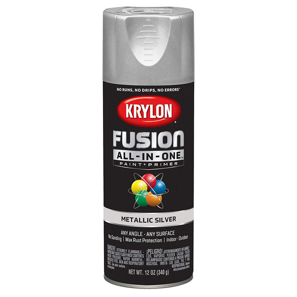 Krylon K02773007 Fusion All-in-One Spray Paint + Primer, Metallic Silver, 12 Oz
