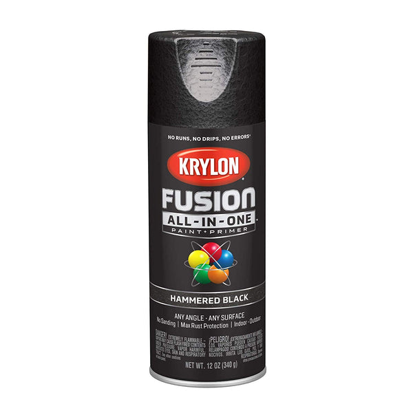 Krylon K02782007 Fusion All-in-One Spray Paint + Primer, Hammered Black, 12 Oz