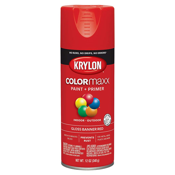 Krylon K05503007 COLORmaxx Paint + Primer Spray, Gloss Banner Red, 12 Oz