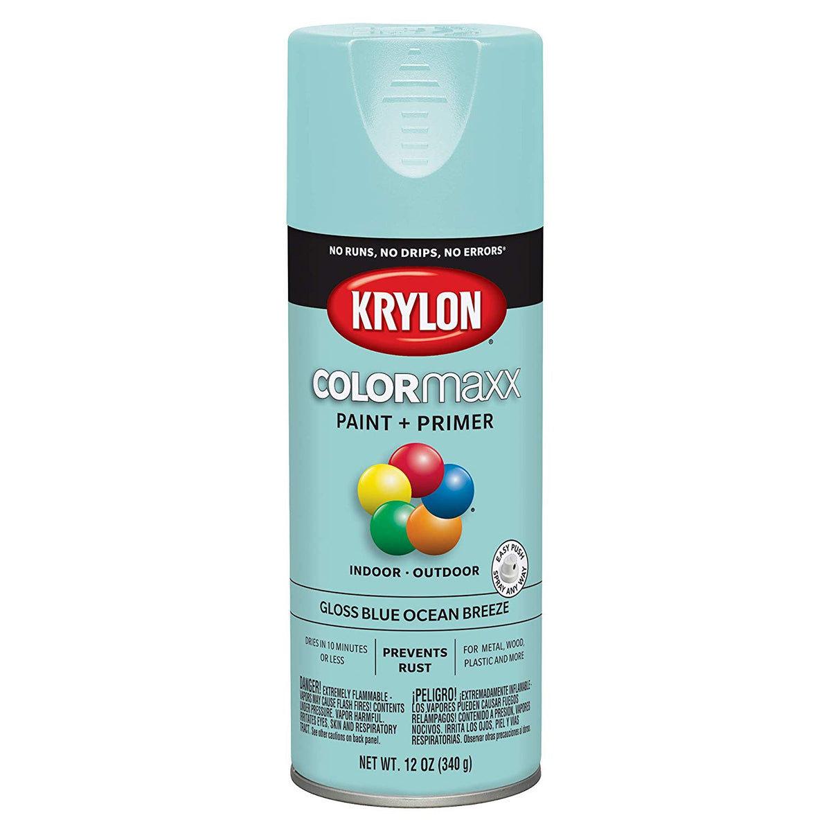 Krylon K05506007 COLORmaxx Paint + Primer Spray, Gloss Blue Ocean Breeze, 12 Oz