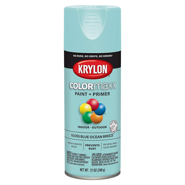 Krylon K05506007 COLORmaxx Paint + Primer Spray, Gloss Blue Ocean Breeze, 12 Oz