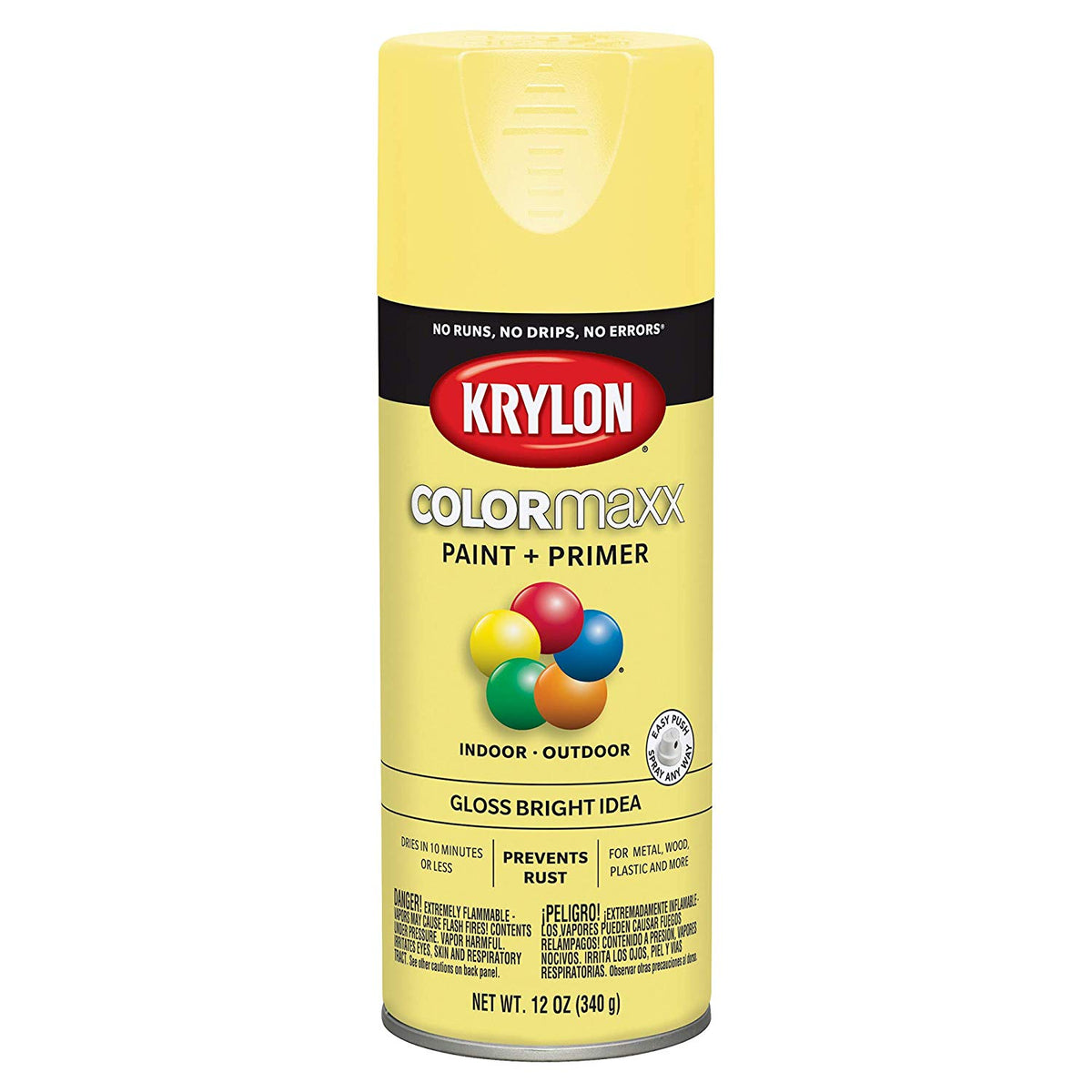 Krylon K05507007 COLORmaxx Paint + Primer Spray, Gloss Bright Idea, 12 Oz