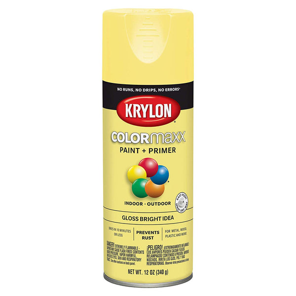 Krylon K05507007 COLORmaxx Paint + Primer Spray, Gloss Bright Idea, 12 Oz