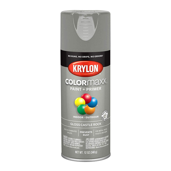 Krylon K05509007 COLORmaxx Paint + Primer Spray, Gloss Castle Rock, 12 Oz