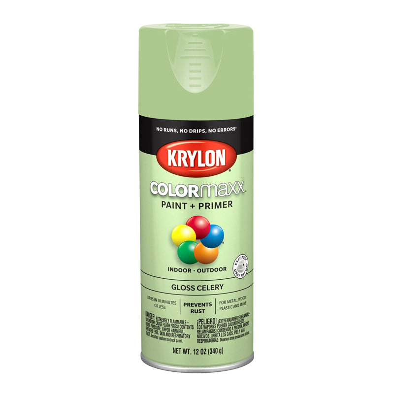 Krylon K05510007 COLORmaxx Paint + Primer Spray, Gloss Celery, 12 Oz