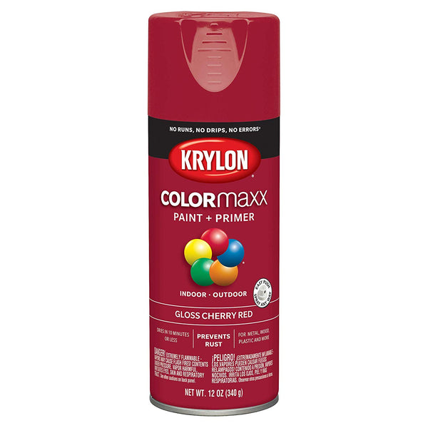 Krylon K05511007 COLORmaxx Paint + Primer Spray, Gloss Cherry Red, 12 Oz