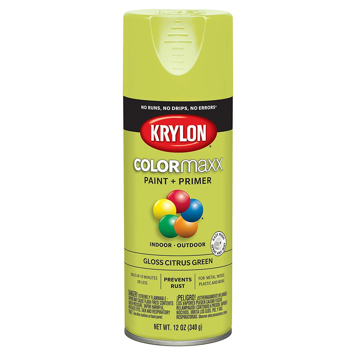 Krylon K05512007 COLORmaxx Paint + Primer Spray, Gloss Citrus Green, 12 Oz