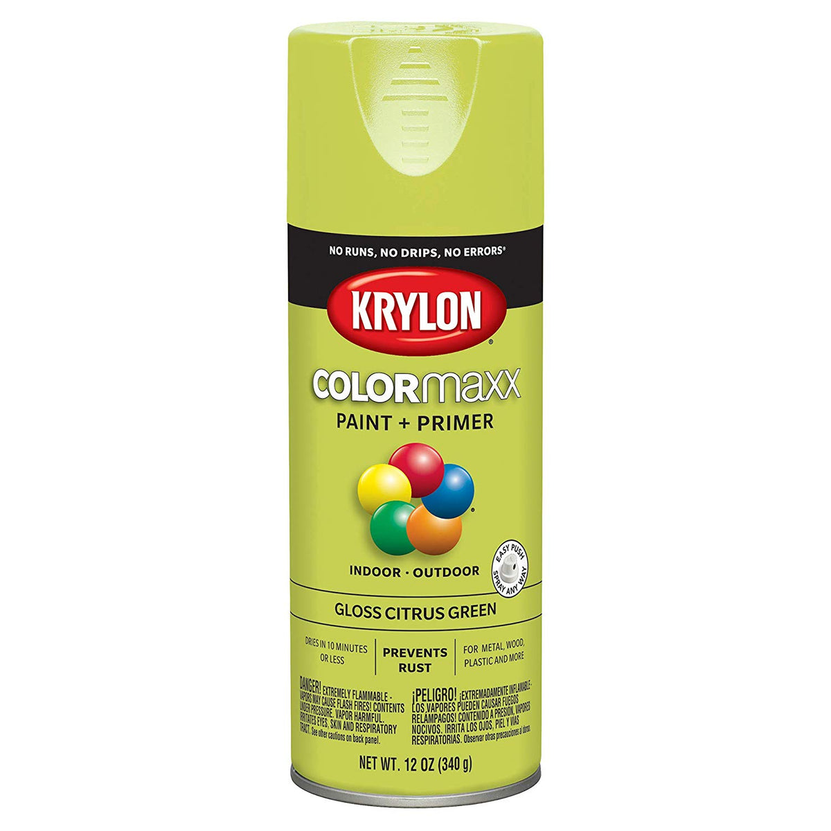 Krylon K05512007 COLORmaxx Paint + Primer Spray, Gloss Citrus Green, 12 Oz