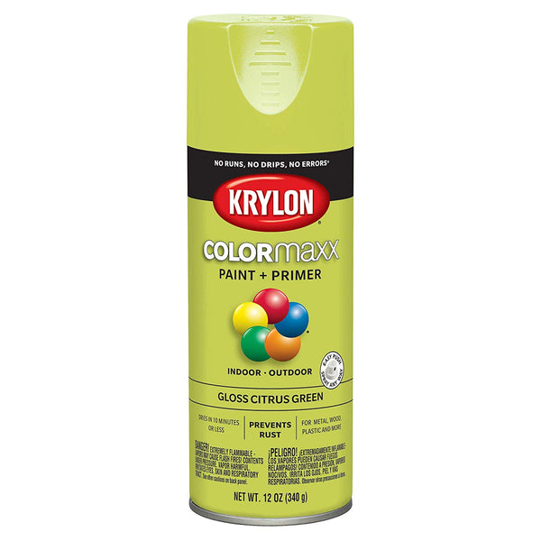 Krylon K05512007 COLORmaxx Paint + Primer Spray, Gloss Citrus Green, 12 Oz