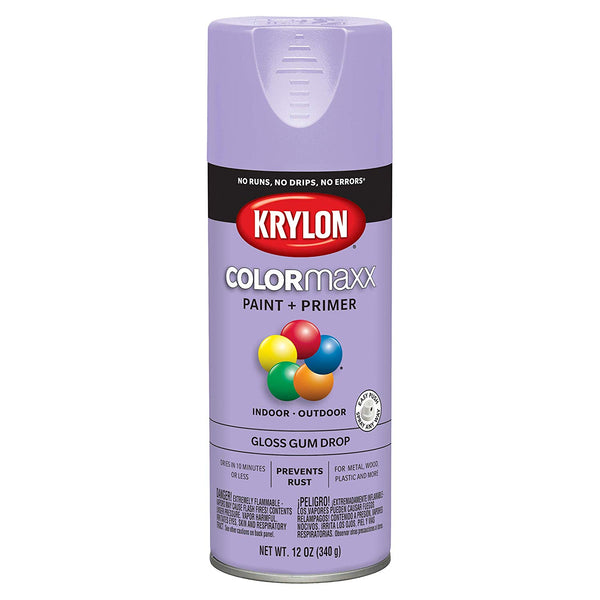 Krylon K05521007 COLORmaxx Paint + Primer Spray, Gloss Gum Drop, 12 Oz