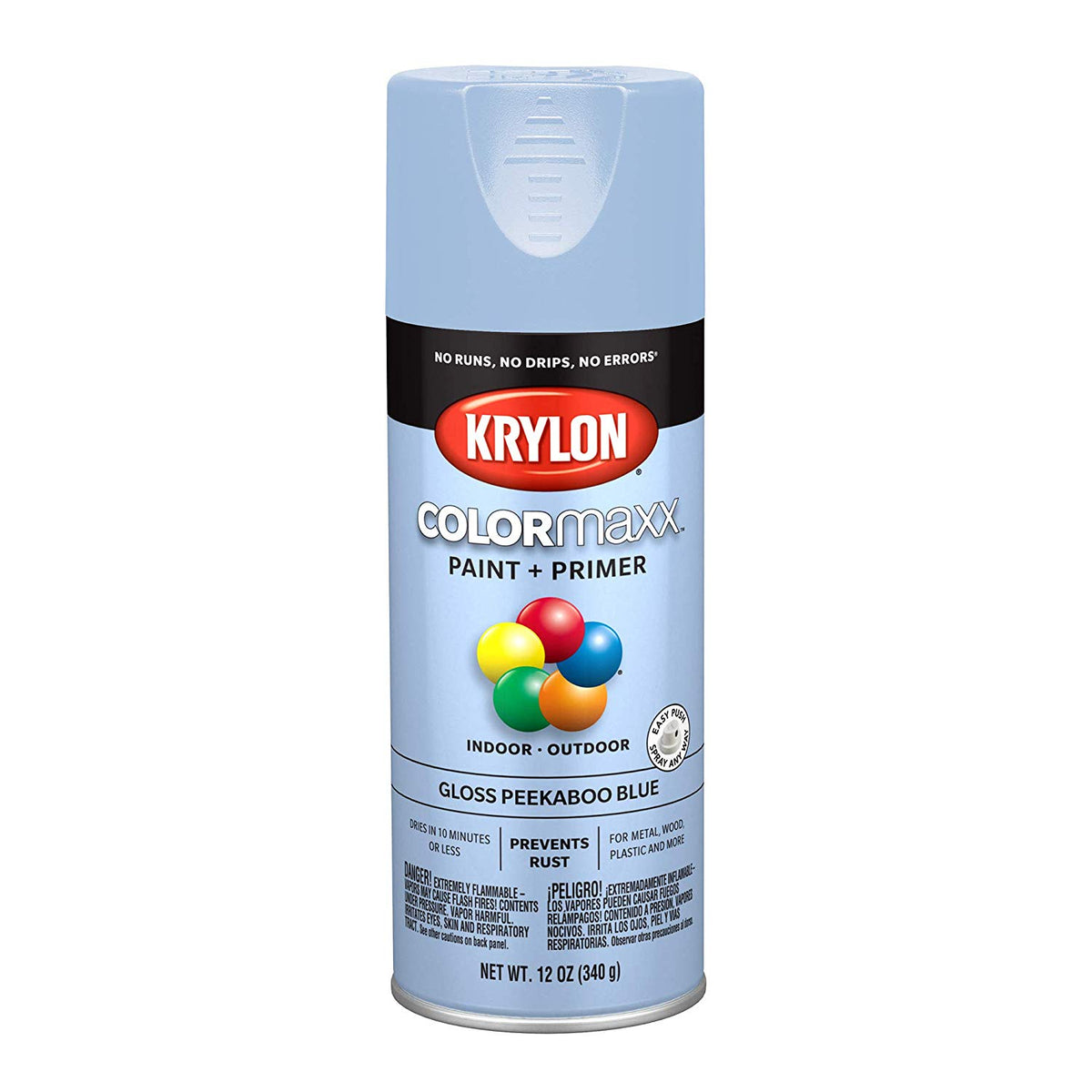 Krylon K05530007 COLORmaxx Paint + Primer Spray, Gloss Peekaboo Blue, 12 Oz