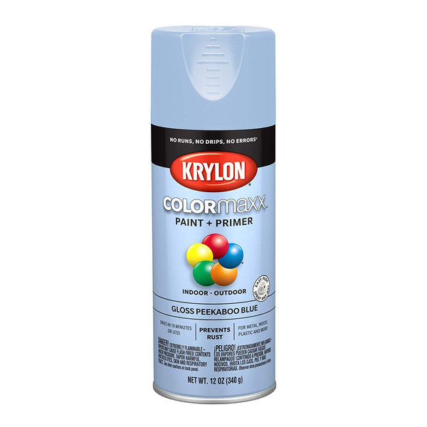 Krylon K05530007 COLORmaxx Paint + Primer Spray, Gloss Peekaboo Blue, 12 Oz