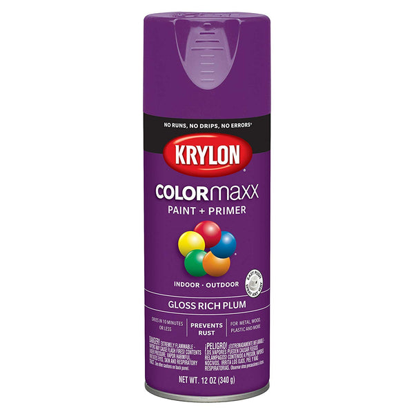 Krylon K05536007 COLORmaxx Paint + Primer Spray, Gloss Rich Plum, 12 Oz