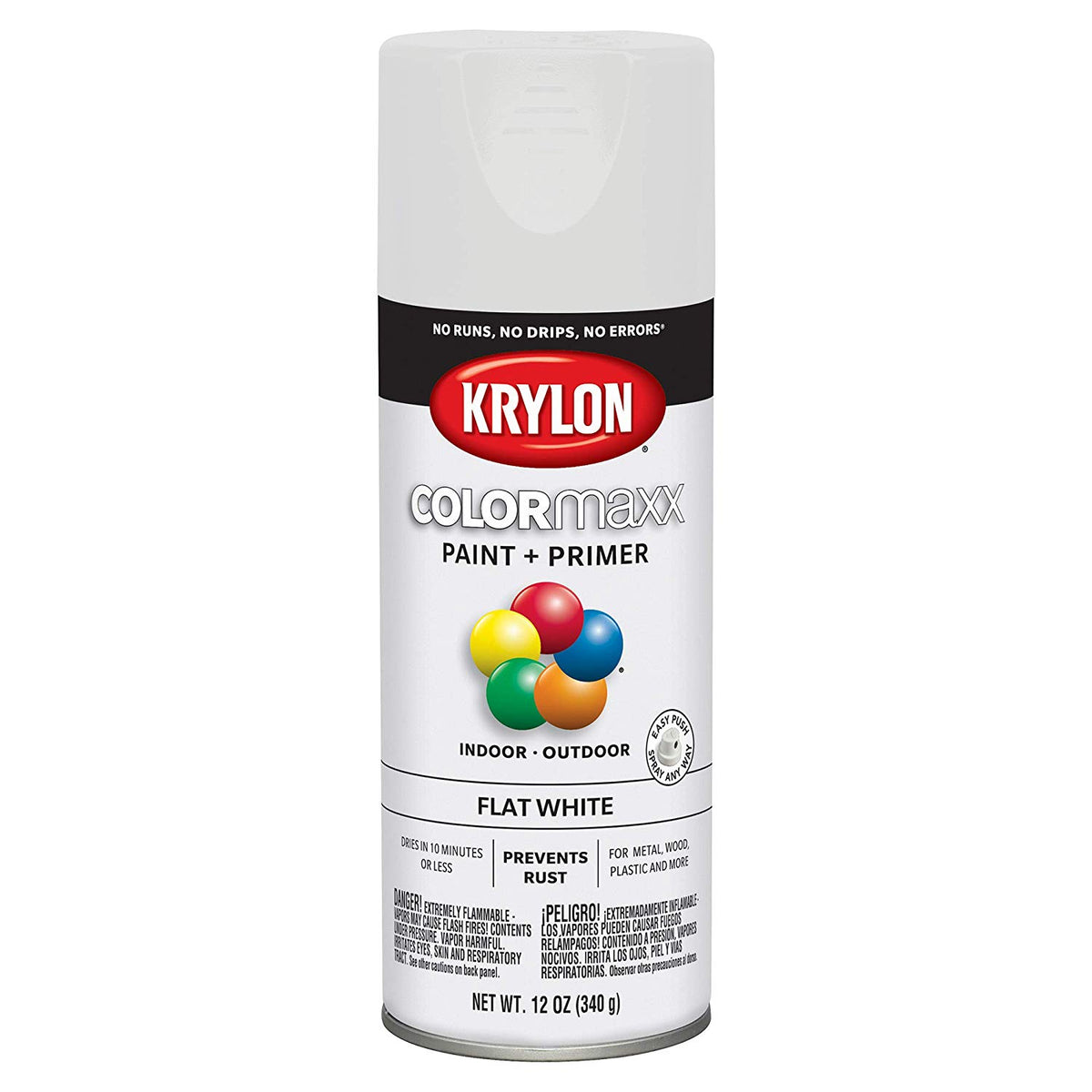 Krylon K05548007 COLORmaxx Paint + Primer Spray, Flat White, 12 Oz