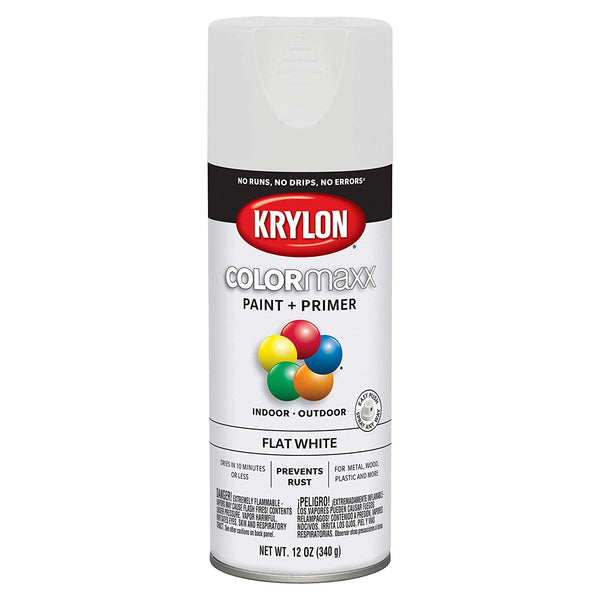 Krylon K05548007 COLORmaxx Paint + Primer Spray, Flat White, 12 Oz