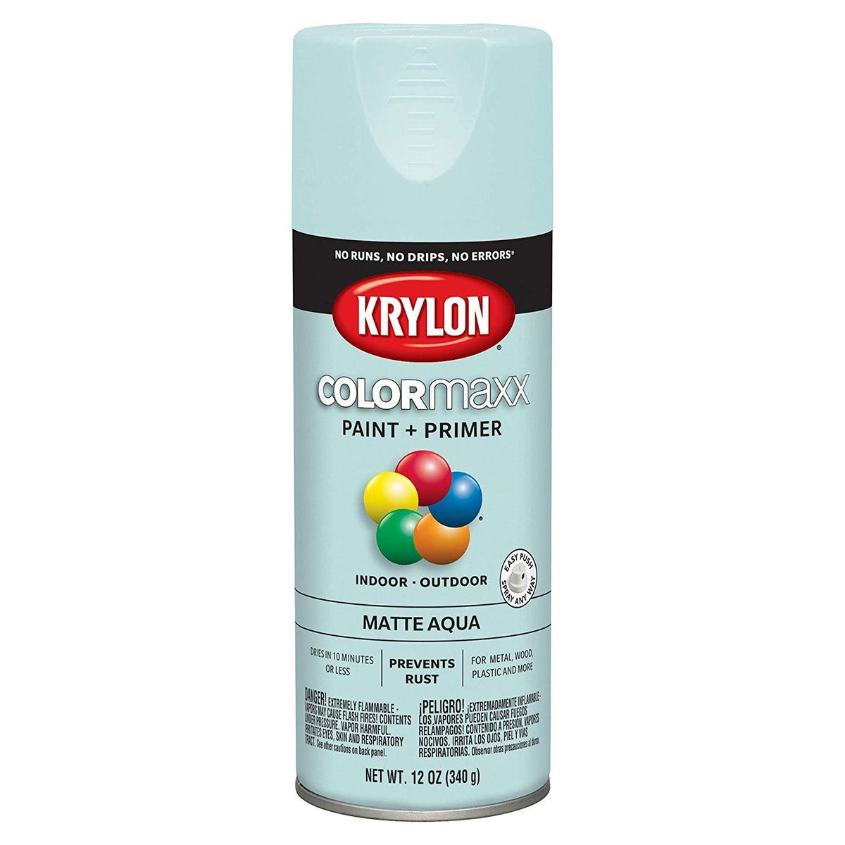 Krylon K05549007 COLORmaxx Paint + Primer Spray, Matte Aqua, 12 Oz