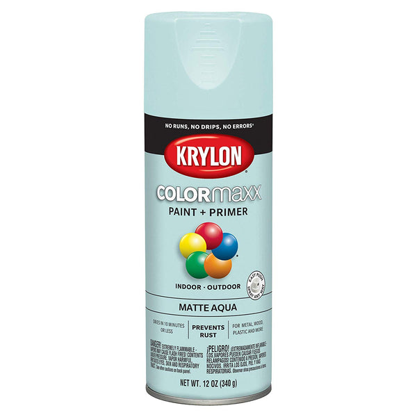 Krylon K05549007 COLORmaxx Paint + Primer Spray, Matte Aqua, 12 Oz