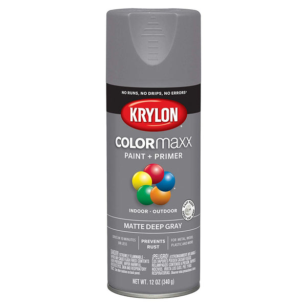 Krylon K05550007 COLORmaxx Paint + Primer Spray, Matte Deep Gray, 12 Oz