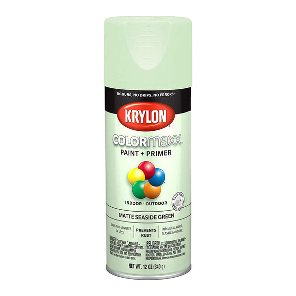 Krylon K05552007 COLORmaxx Paint + Primer Spray, Matte Seaside Green, 12 Oz