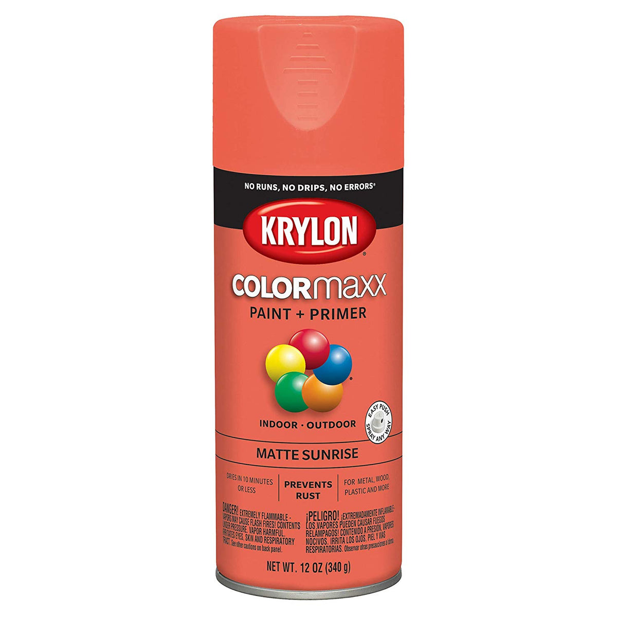 Krylon K05553007 COLORmaxx Paint + Primer Spray, Matte Sunrise, 12 Oz