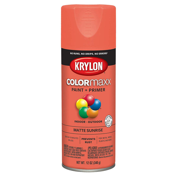 Krylon K05553007 COLORmaxx Paint + Primer Spray, Matte Sunrise, 12 Oz