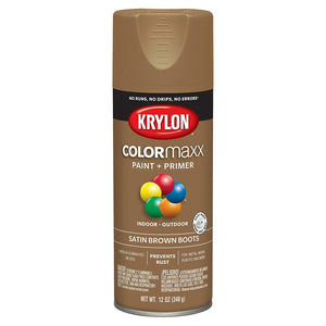 Krylon K05559007 COLORmaxx Paint + Primer Spray, Satin Brown Boots, 12 Oz