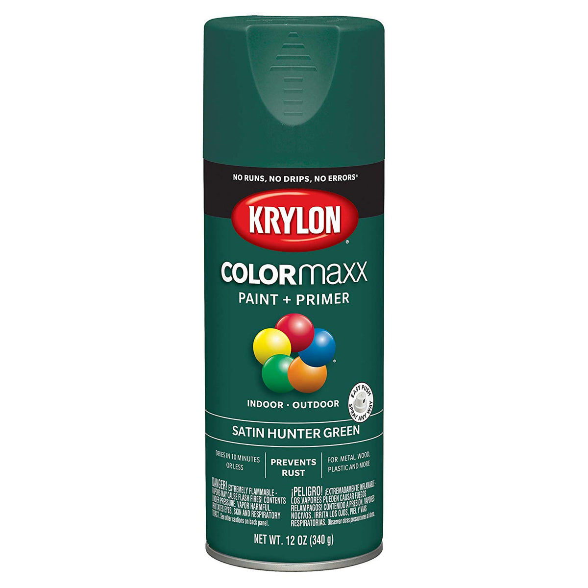 Krylon K05563007 COLORmaxx Paint + Primer Spray, Satin Hunter Green, 12 Oz