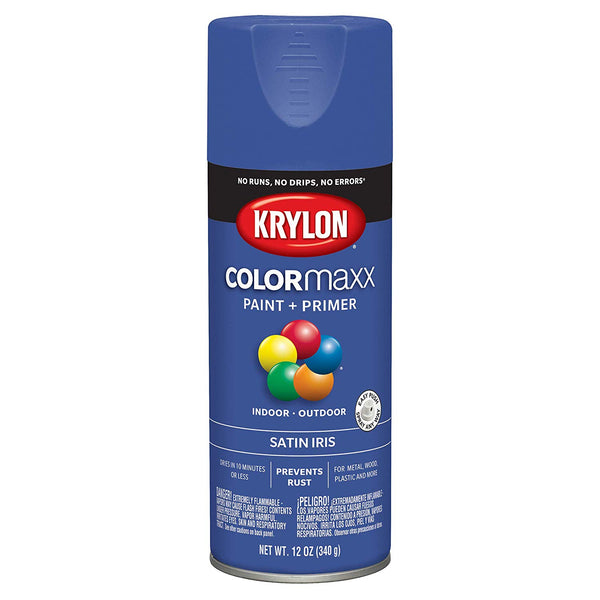 Krylon K05564007 COLORmaxx Paint + Primer Spray, Satin Iris, 12 Oz