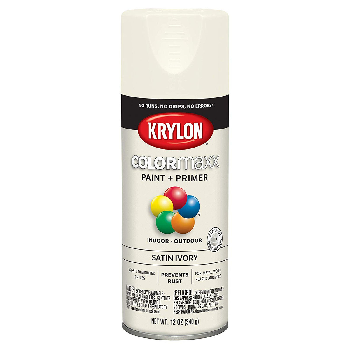 Krylon K05567007 COLORmaxx Paint + Primer Spray, Satin Ivory, 12 Oz