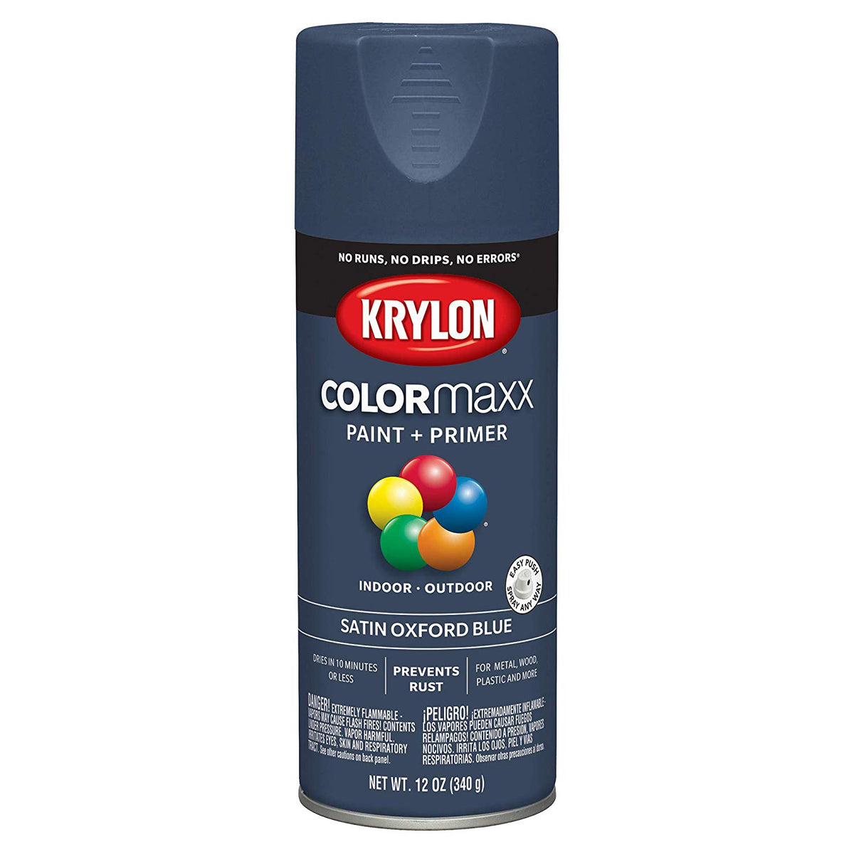 Krylon K05571007 COLORmaxx Paint + Primer Spray, Satin Oxford Blue, 12 Oz