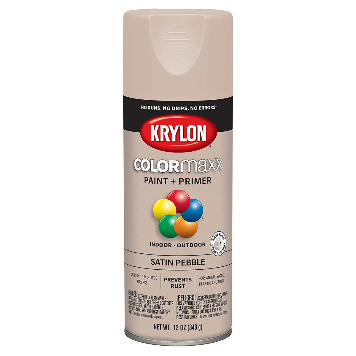 Krylon K05572007 COLORmaxx Paint + Primer Spray, Satin Pebble, 12 Oz