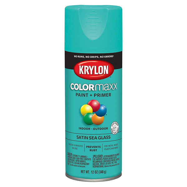 Krylon K05576007 COLORmaxx Paint + Primer Spray, Satin Sea Glass, 12 Oz
