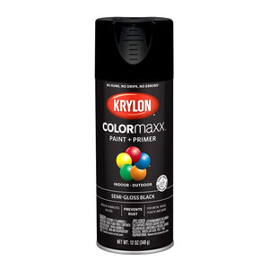 Krylon K05579007 COLORmaxx Paint + Primer Spray, Semi-Gloss Black, 12 Oz